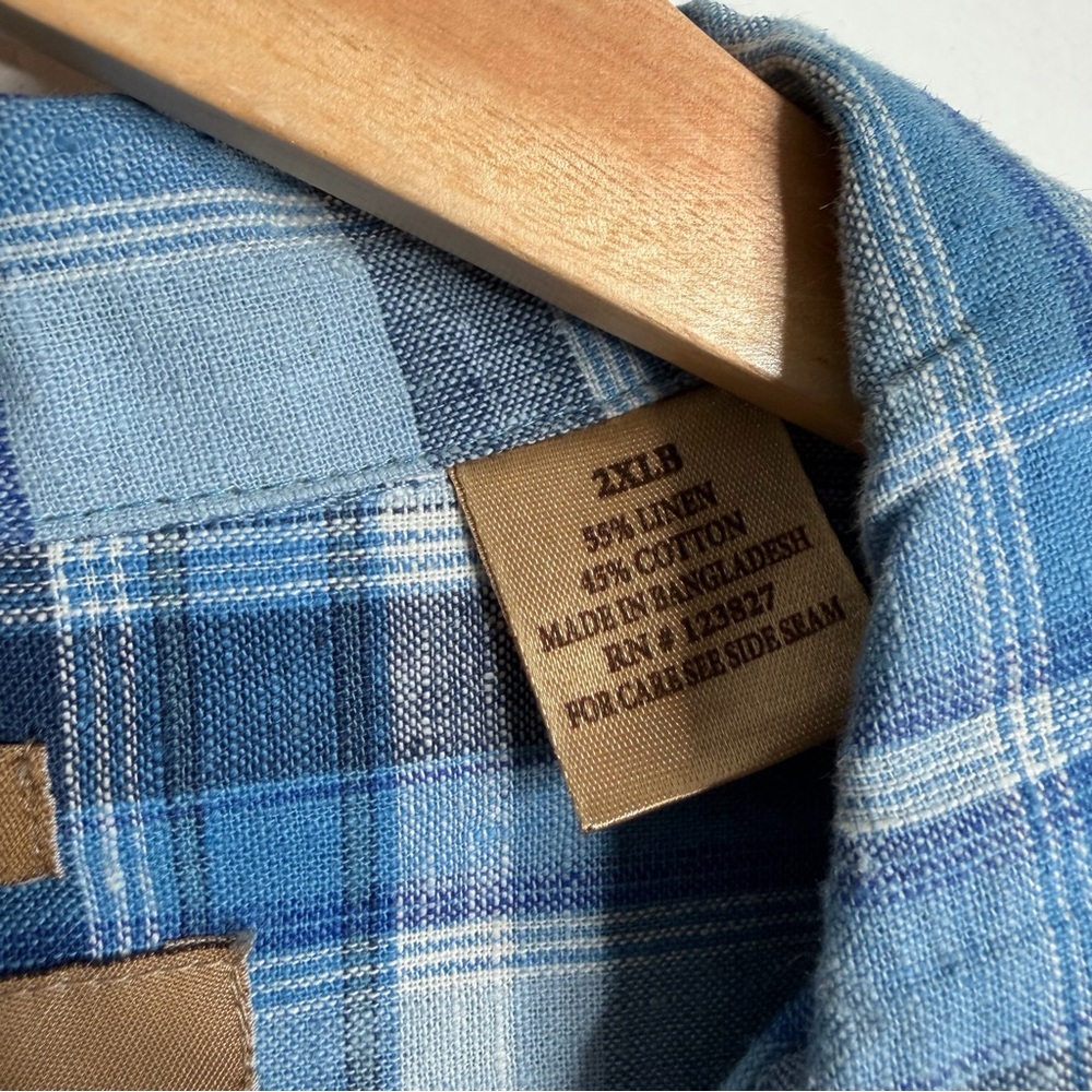 NWOT Bruno Men’s Linen‎ Cotton Blend Short Sleeves Blue Plaid Button Front 2XLB - Picture 4 of 8